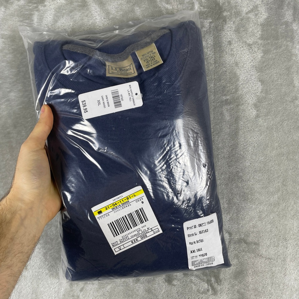 L.L. Bean Mini Waffle Crewneck Men XXL Tall Dark Indigo NWT 187243